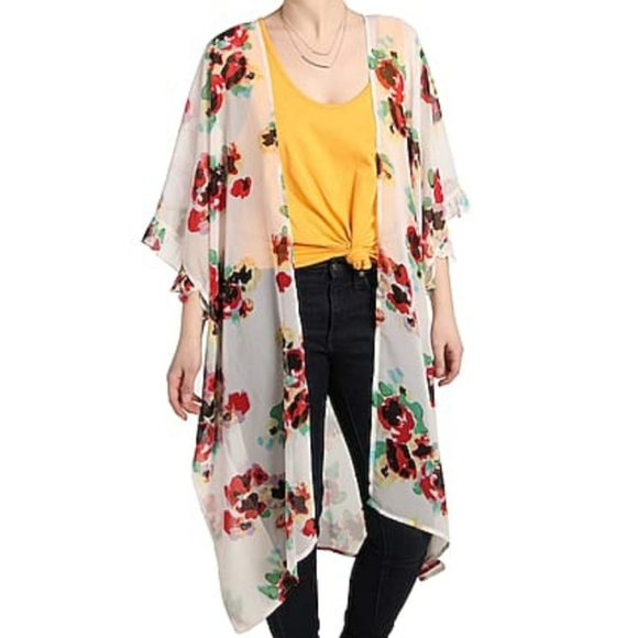 Betsey Johnson Tops - NWT Betsey Johnson OSFM White Floral Sheer Kimono